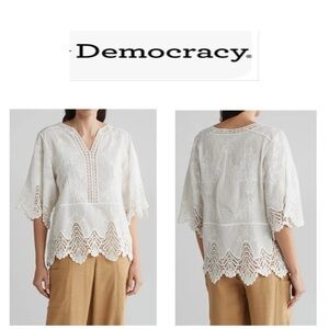 Democracy Women's Crochet Cotton Peplum Top S